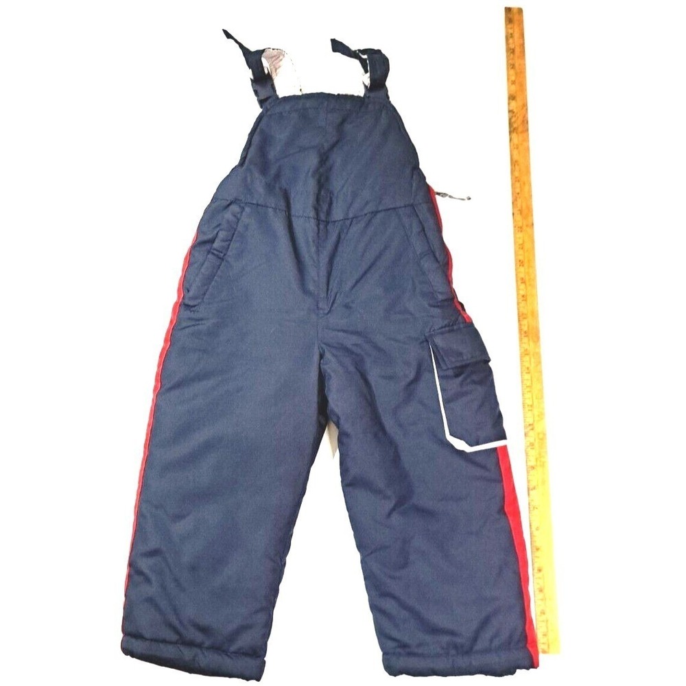 London Fog Kids Navy Blue‎ Red Stripe Insulated Snow Bibs Overalls Size M 5-6
